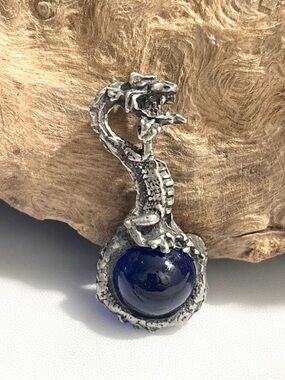 Pewter Fantasy Dragon with Blue Stone Pendant